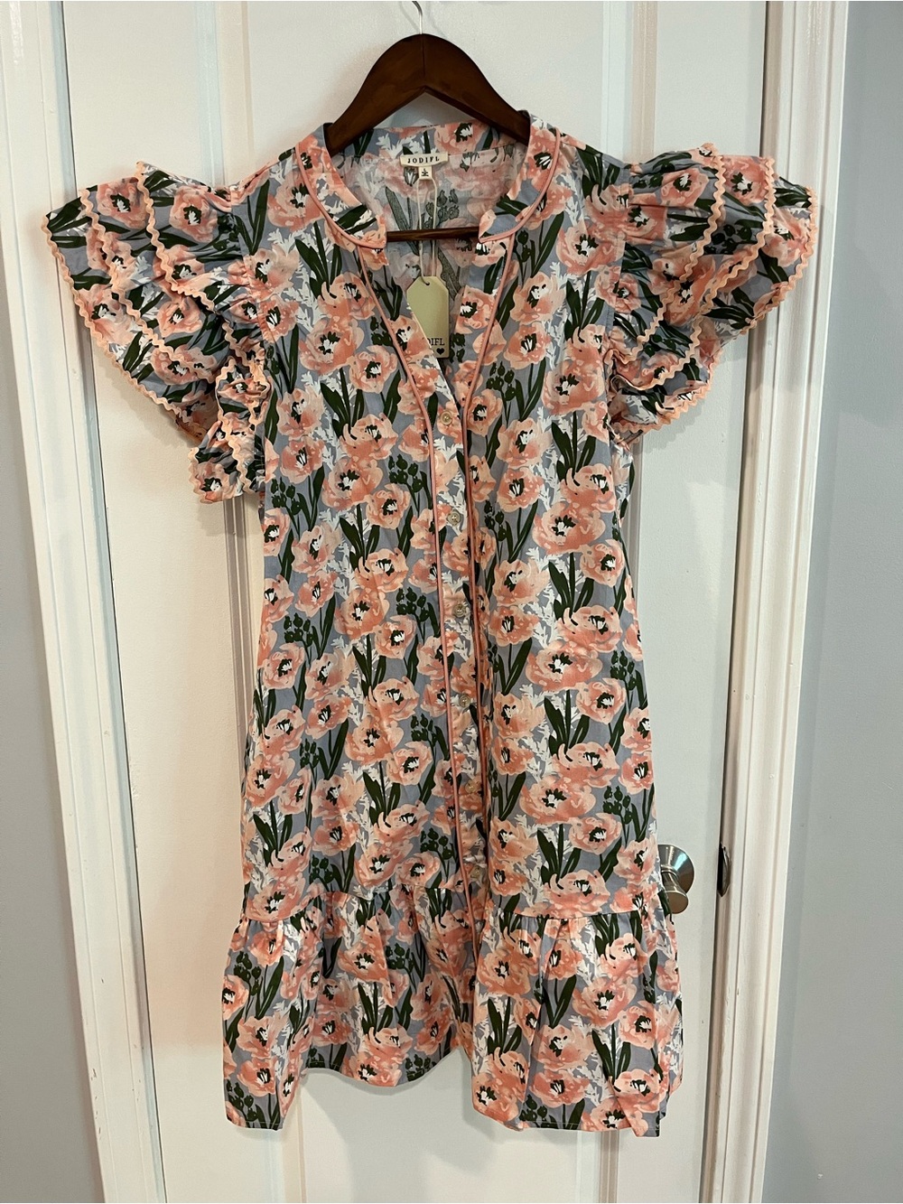 JODIFL Blush Floral Ruffle-Sleeve Women’s Dress